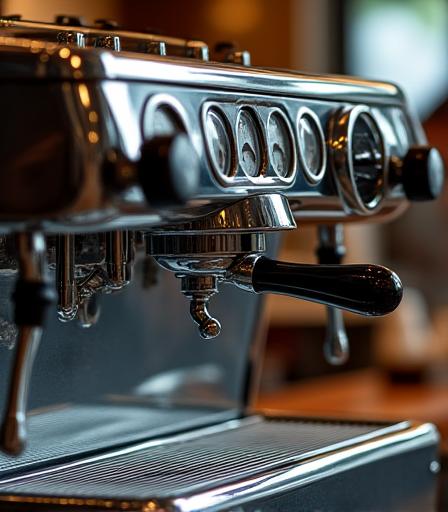 Detailaufnahme der glänzenden Espresso-Maschine