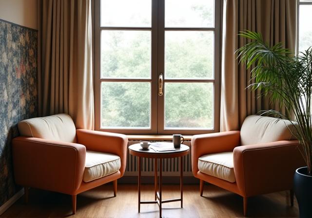 Gemütliche Sitzecke am Fenster im Café